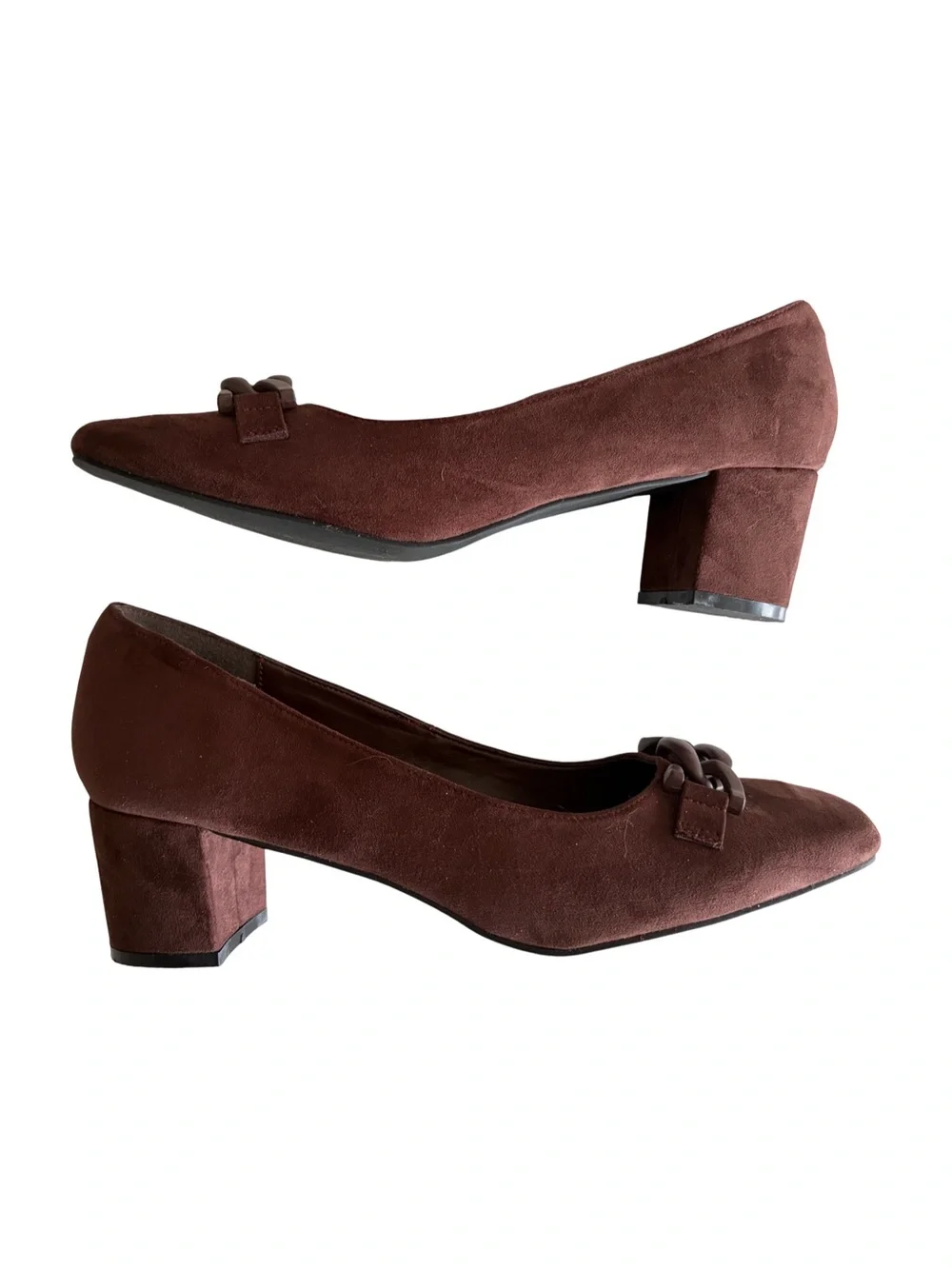 Coutgo Burgundy Faux Suede Chain Accent Block Heel Pumps Women’s Size 9.5